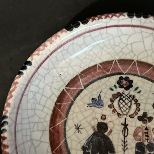 Austrian Crackle Tiroler Heimatwerk Innsbruck Pottery Bowl Folklore Couple - Picture 2 of 5
