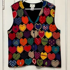 Susan Bristol vintage hand embroidered heart sweater vest size large teacher