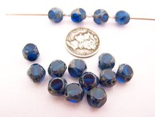 Capri Blue Picasso 8mm Diagonal Glass Cube Beads