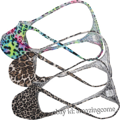 Men's String Thong Grape Smugglers Contoured Pouch Leopard Micro G-string Tangas