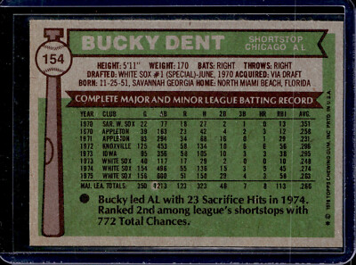 1976 Topps #154 Bucky Dent Chicago White Sox NR-MINT | eBay
