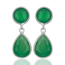 Faceted Green Onyx Gemstone 925 Sterling Silver Women's Dangle Earrings Jewelry