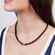 Fashion Stainless Steel Necklace 6MM Natural Tiger Eye Stone Obsidian Necklace