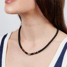 Fashion Stainless Steel Necklace 6MM Natural Tiger Eye Stone Obsidian Necklace