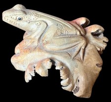 VTG BURLWOOD BURL WOOD Carved FROG Sculpture 4.5" x 3.5" x 4" ~ FOLK ART