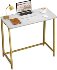 White Marble Folding Desk, 31.5" Small Desk for Small Spaces with Gold Legs, Eas