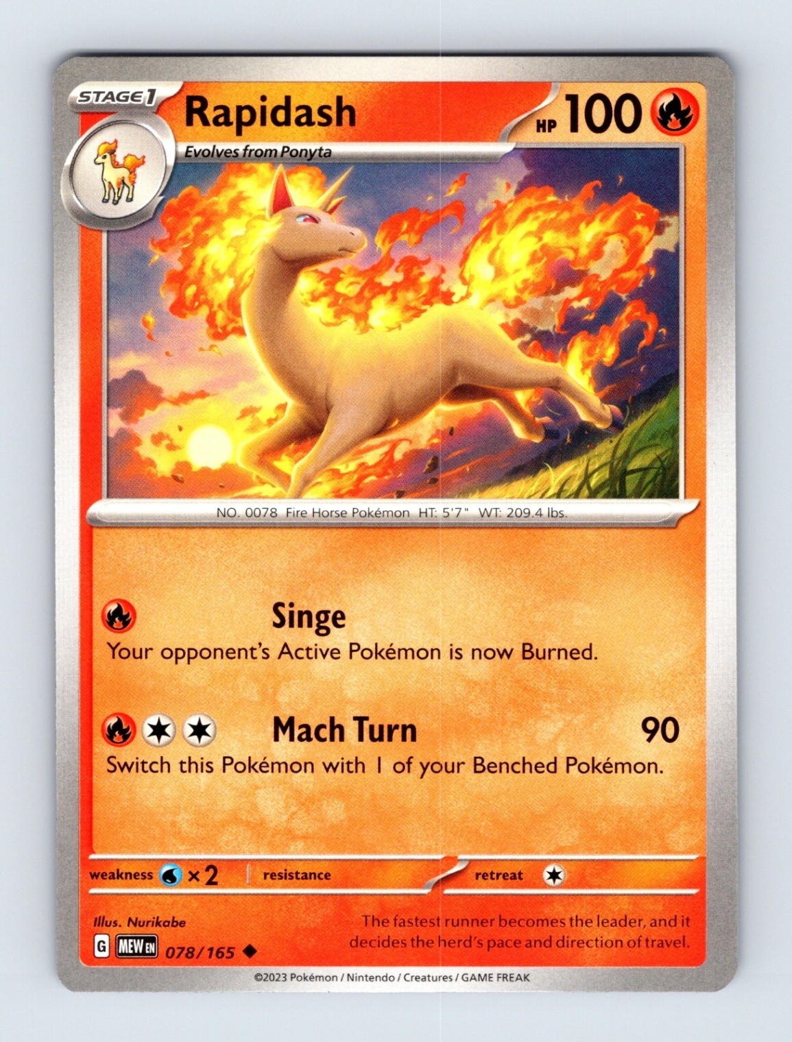 Rapidash - Scarlet & Violet 151 078/165 - Uncommon - NM - Pokémon