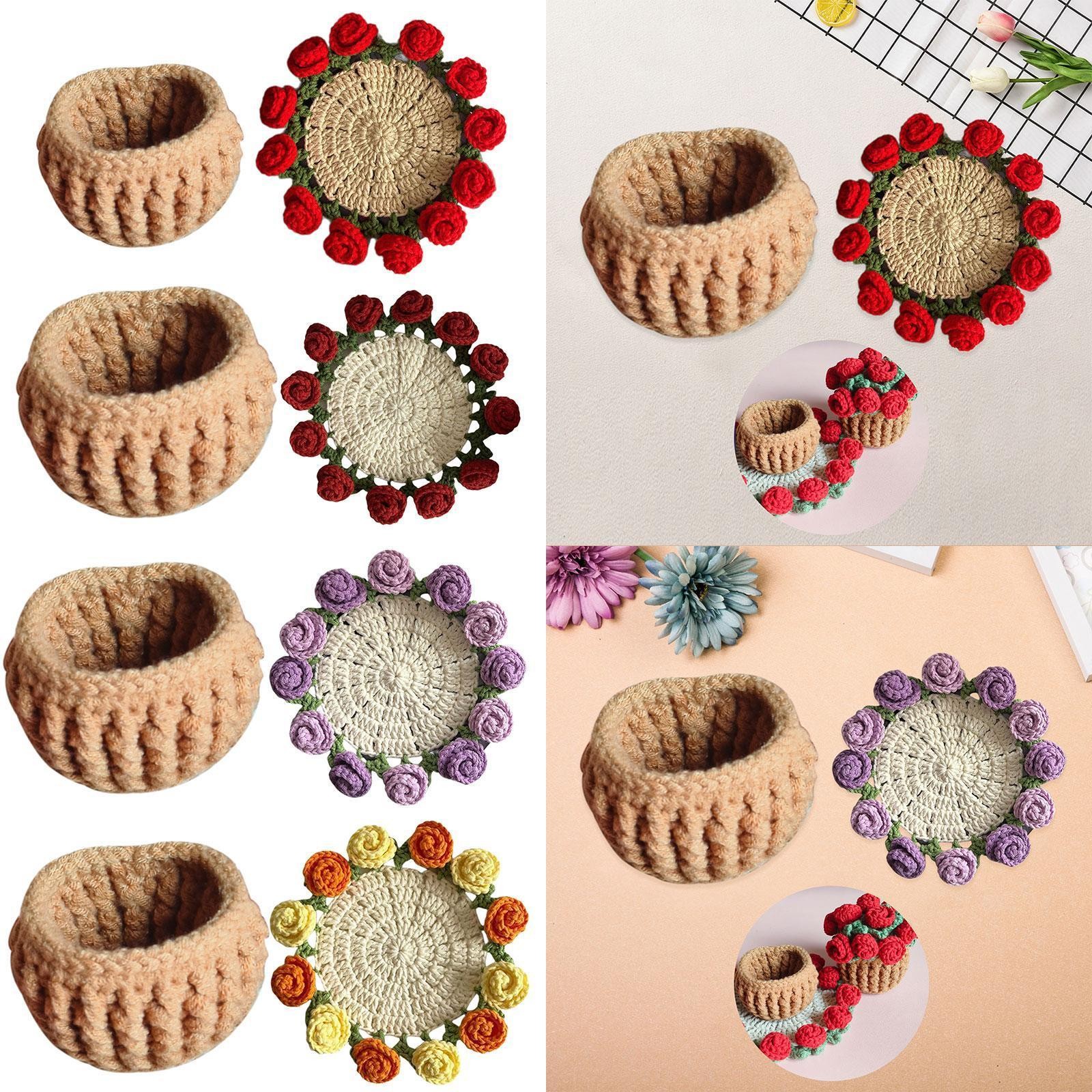 Beginner Crochet Kit with Yarn for Handmade Floral Coaster Weaving