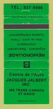 Matchbook Cover - Jacques Jalbert Shell oil gas St David QC GREEN WEAR 30 Strike
