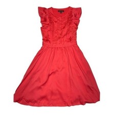 Banana Republic Petite 00 Red Fit Flare Dress Ruffle Sleeve Cocktail Party