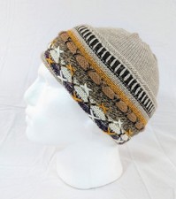 Colorful Handmade Soft Alpaca Beige Beanie Unisex Boho Peru