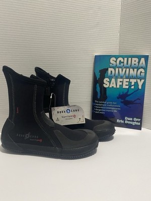 Aqua Lung Ergo Snorkel Scuba Dive Boots Size 7 Super Zip 5mm w two free DVD s+