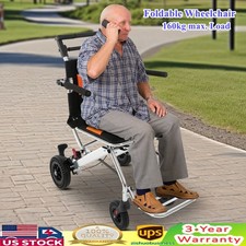 Folding Portable Ultra-Lightweight Transport Wheelchair With Handbrake