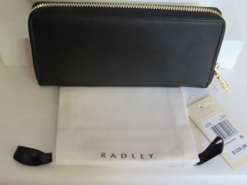 Cartera sin asas Radley London BUTTERFLY grande con cremallera alrededor negra clara nueva con etiquetas $128 Foto 2 de 4