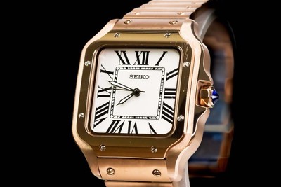 SeikOak Rose Gold Roman Dial Watch | Square Case | Stainless Steel Bracelet