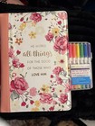 Bible Cover Peach Floral Pink Yellow Rom 8:28. Plus Bible Highlighters. All NEW — photo 3