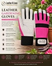 Pink Cow Grain Leather Rigger Work Gloves Heavy Duty Gardening Thorn Resistant
