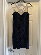 Adrianna Papell - Navy SEXY cocktail Dress W/ Rhinestone  Mesh bust accent sz 10