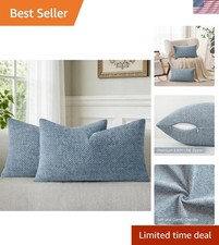 Blue Chenille Throw Pillow Covers 12x20 Inch Pack of 2 Modern Decorative Thro...