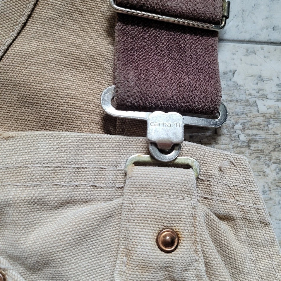 Mono Carhartt vintage años 70 para hombre 44x30 bronceado trabajo caza doble rodilla baberos granja Foto 3 de 4