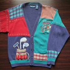 Vintage Par Four Cardigan Sweater Golf Graphic All Over 90s Size XL