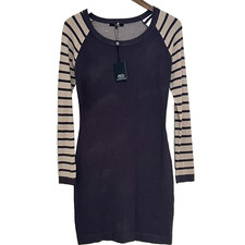 TART Sweater Dress S Gray/Natural Striped Bodycon Knit Stretch Minimalist NWT