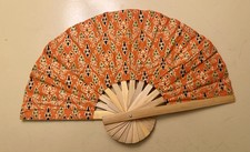Fan Thai Folding Orange Geometric Hand Bamboo Thailand Decor                  12