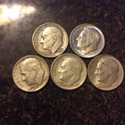 LOT OF 5 ROOSEVELT DIMES 1954-D 1955-S 1957 1960 1960-D  SILVER DIMES