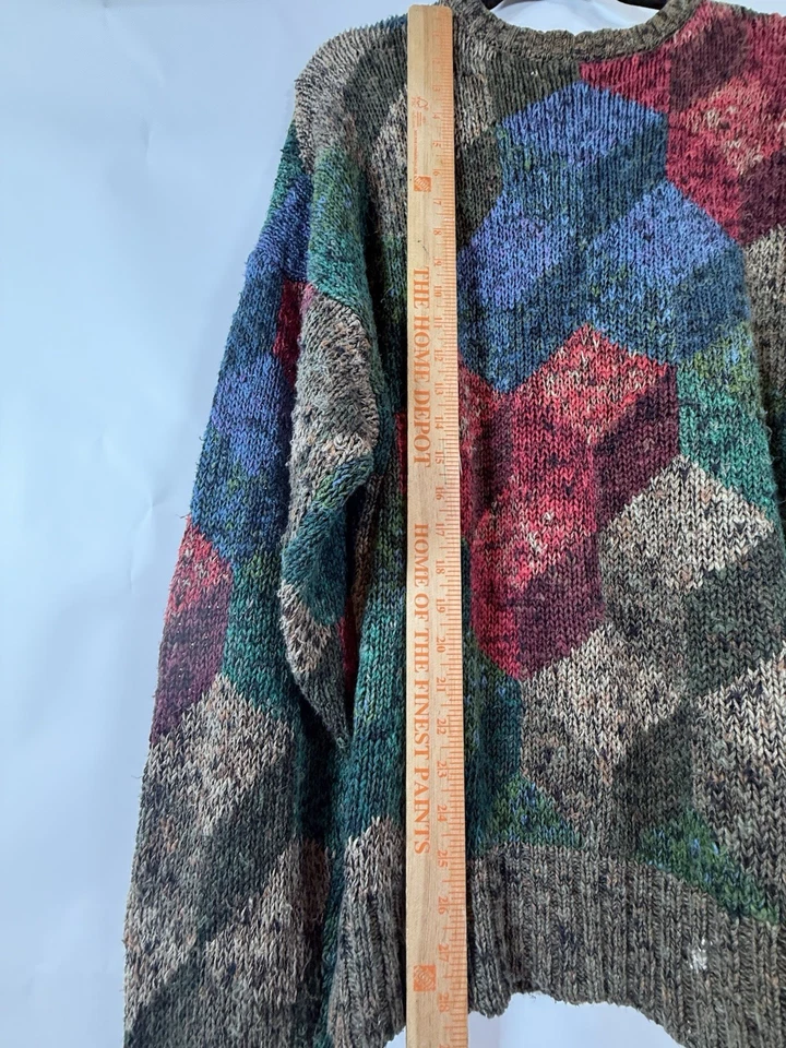 Vintage Boston Traders 80s 3D Geometric Print Art To Wear Chunky Knit Sweater XL - Image 4 of 4
