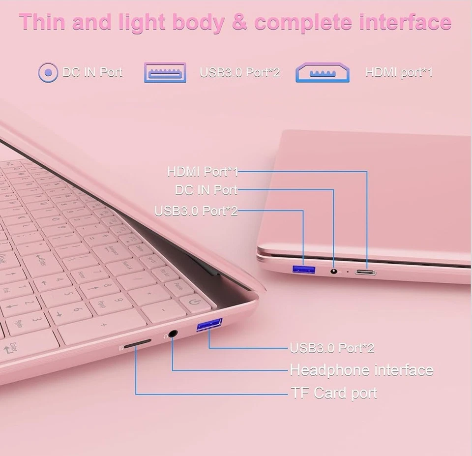 15.6 inch Pink Laptop Computer,Alder Lake Quad Core N95 CPU,16GB DDR4 512GB SSD - Image 4 of 4