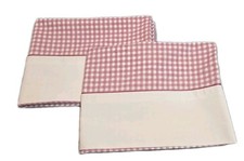 Set Of 2 Vintage Look Rosy Pink White Checked Pillowcases 20 X 30 Standard/que