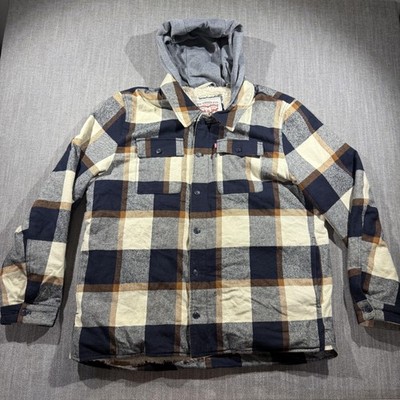 Levi's Hooded Flannel Jacket Mens XL Multicolor Plaid Sherpa Lined Parka Winter