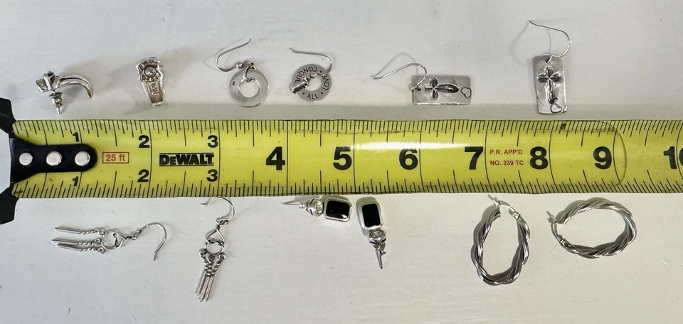 Lote de 6 pares de pendientes vintage de plata de ley 925 aros colgantes cruz ónix 28 g Foto 2 de 4