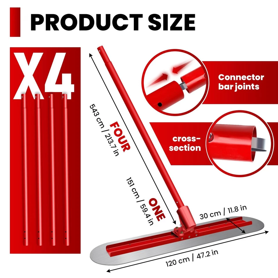 48"x12" Bull Concrete Float Tool Concrete Tool Trowel Float 4 Handles Round End - Image 3 of 4