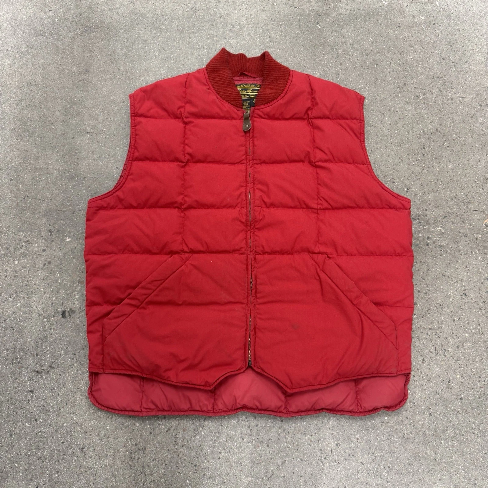 VINTAGE Eddie Bauer Vest Mens XL Red Puffer Full Zip Goose Down Quilted