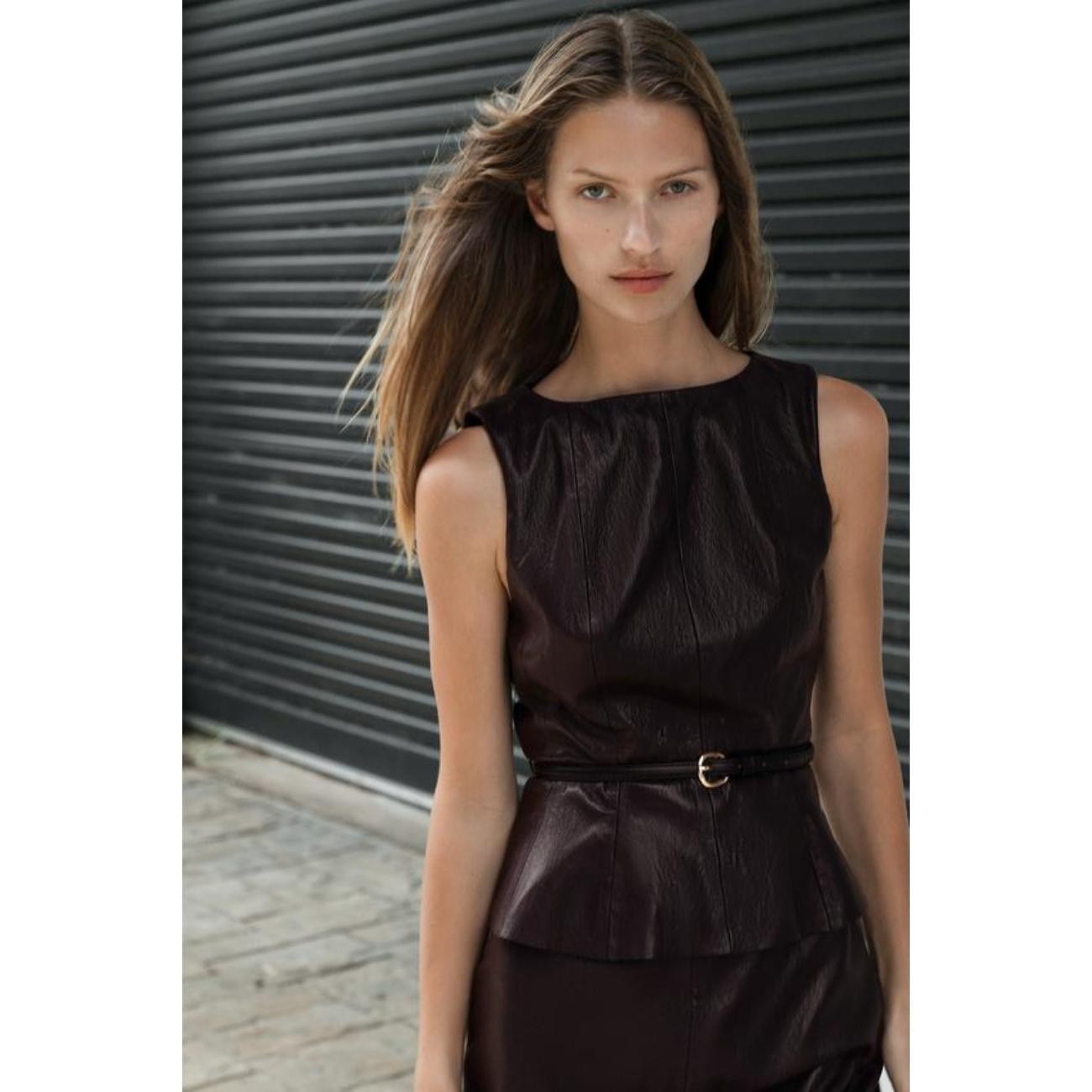 ZARA FAUX LEATHER BELTED TOP image 5