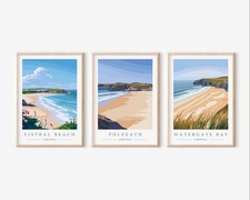 Cornwall Beach Prints Set: Fistral, Polzeath, Watergate Bay Travel Posters