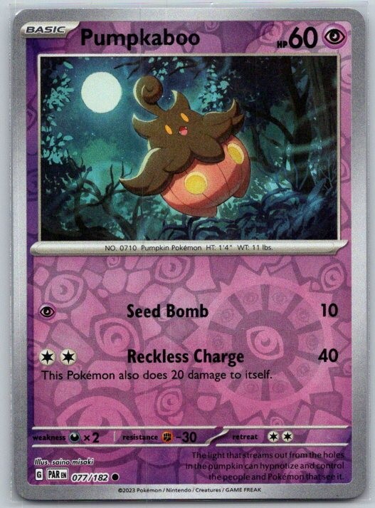 Pumpkaboo 077/182 Common Paradox Rift Pokemon Reverse Holo Near Mint
