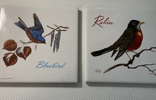 Lot of 2 Vintage ScreenCraft Bluebird Robin Ceramic Tile Trivet Wall Hanging 6"