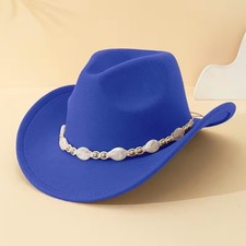 Blue Western Cowboy Cowgirl Hat Pearl Beaded Hatband Rodeo Ranch Festival