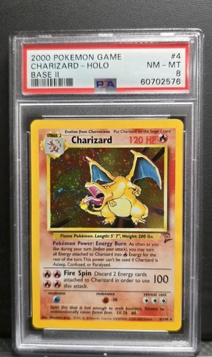2000 Pokémon Base Set 2 Charizard Holo PSA 8 With Wing SWIRL NM-MT