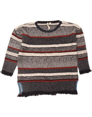 WHITE STUFF Womens Crew Neck Jumper Sweater UK 14 Medium  Grey Striped BG03