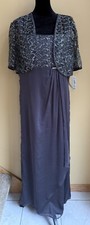 R M Richard  s Long Evening Gown 2pc Dress Jacket Silver Gray Size 14 NWT