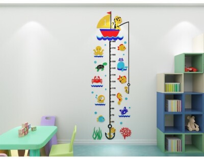 Kätzchen Angeln Wandaufkleber Höhe messen Lineal 3D Acryl Wandbild Wachstumstabelle