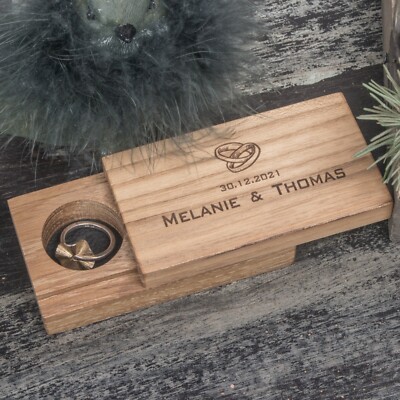 Ringetui aus Holz und Leder mit Gravur | Für Eheringe | Ring Box Ringkasten