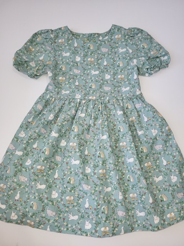 Mini Boden Farm Print Leinenmischung Kleid Gr. 7-8 Hase Ostern Kurzarm