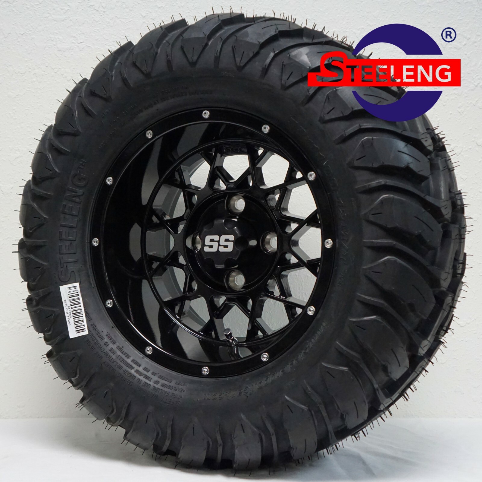 GOLF CART 12" BLACK VENOM WHEELS and 22"x11"-12" AT/MT TIRES