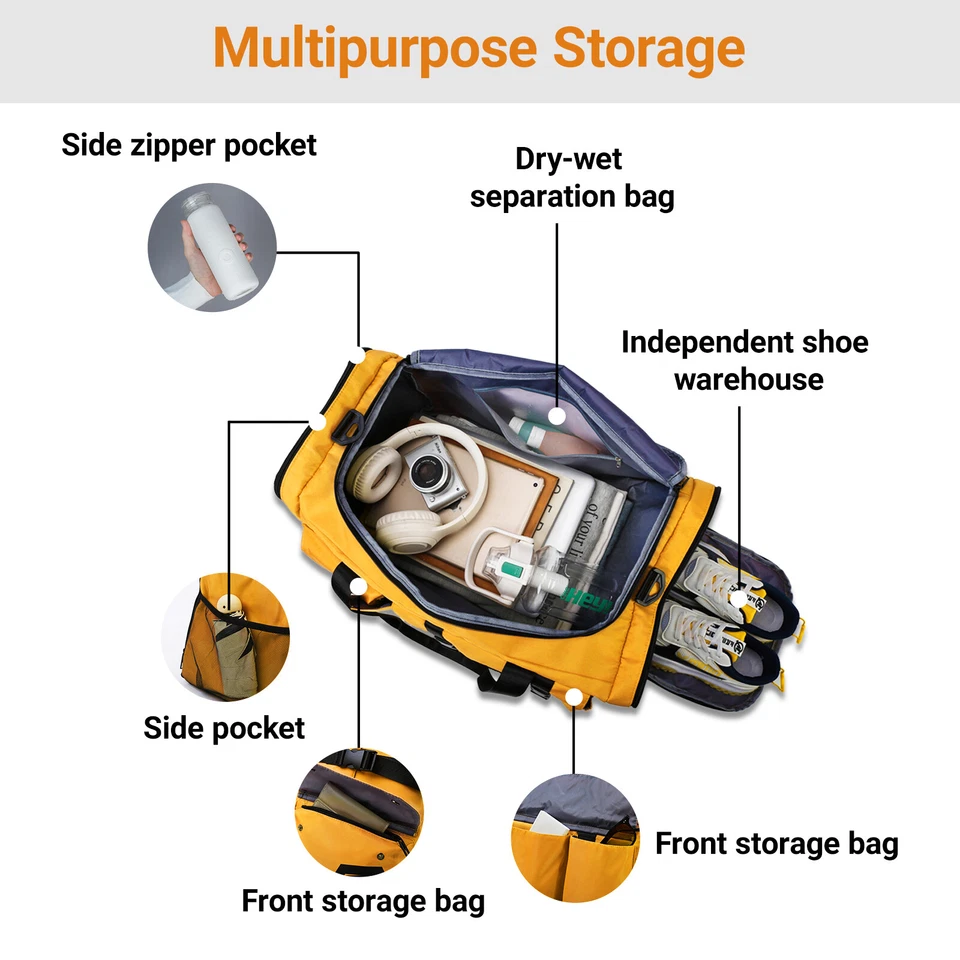 Bolsa de Lona 22"/40L Deportes Gimnasio Bolso Mochila de Viaje Bolso de Fin de Semana para Hombres Mujeres Foto 3 de 4