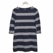 J. Crew Womens 3/4 Sleeve Black & Gray Stripe Shift Warm Tunic Dress, Sz XS