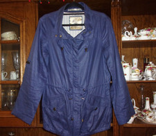 Betty Jackson Black New 100% Linen Blue Zipped Jacket With Buttoned Pockets Uk 8